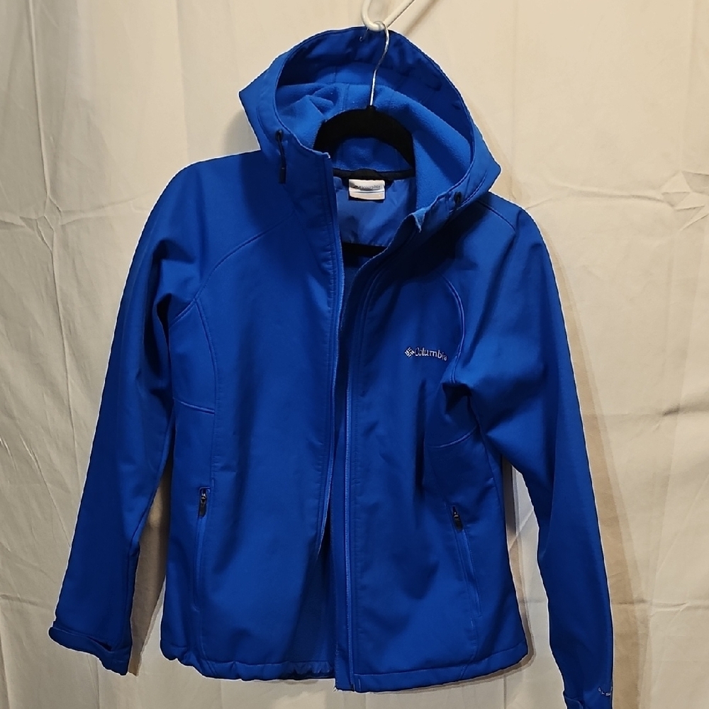 Columbia Blue Raincoat with Hood and Water-Resistant Shell